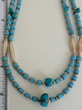 Double Strand Turquoise & Silver Bead Necklace